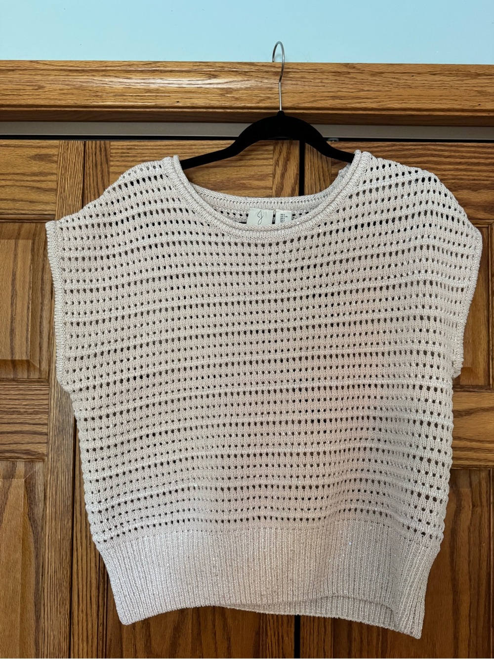 Joie Open-Weave Short Sleeve Knit Top - Cream